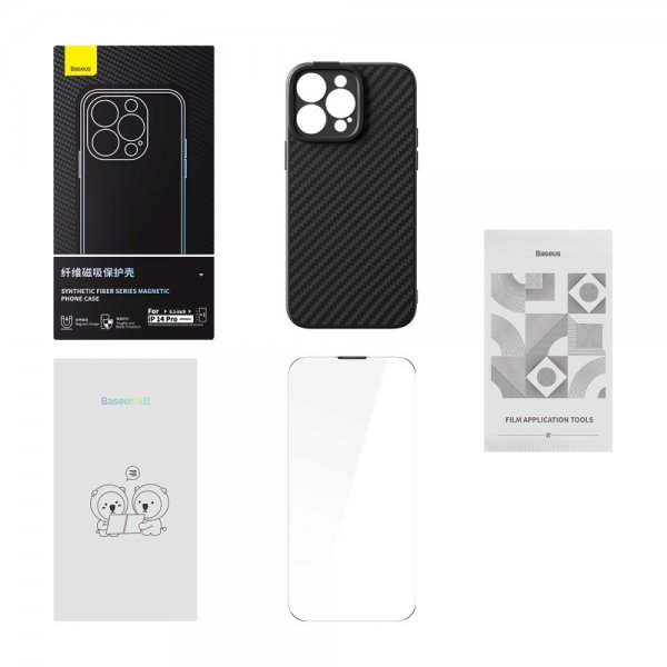 Baseus iPhone 14 Pro Deksel Synthetic Fiber MagSafe Svart