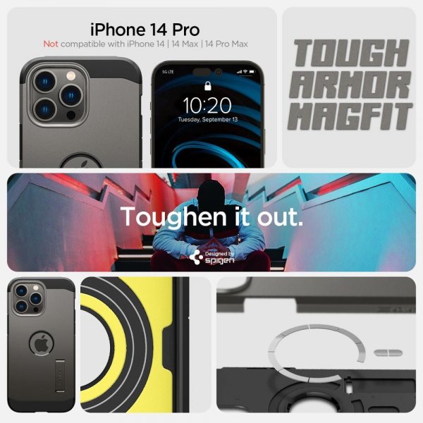 Spigen iPhone 14 Pro Deksel Tough Armor MagFit Gunmetal