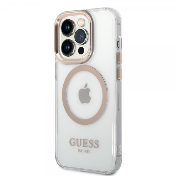 Guess iPhone 14 Pro Deksel Transparent MagSafe Gull Transparent