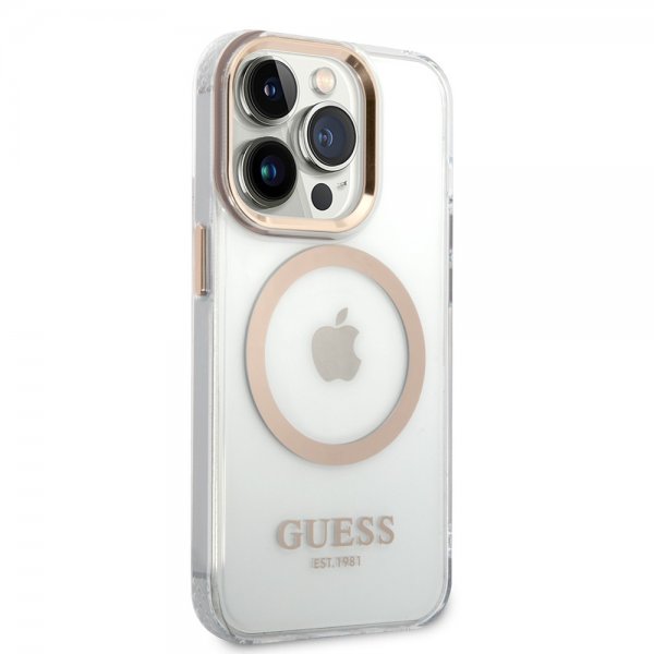 Guess iPhone 14 Pro Deksel Transparent MagSafe Gull Transparent
