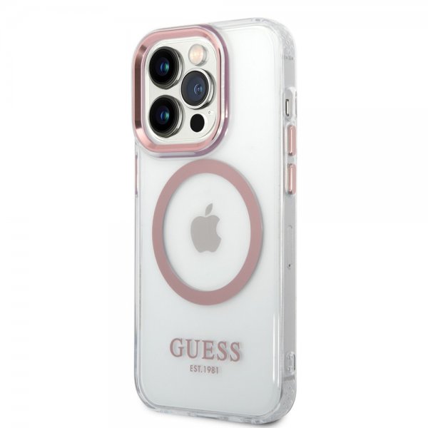 Guess iPhone 14 Pro Deksel Transparent MagSafe Rosa Transparent