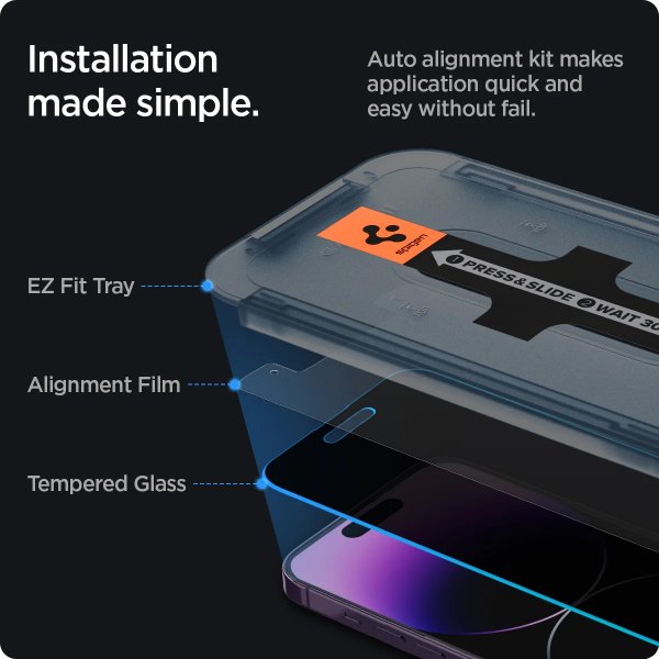 Spigen iPhone 14 Pro Skjermbeskytter GLAS.tR EZ Fit Privacy 2-pakning