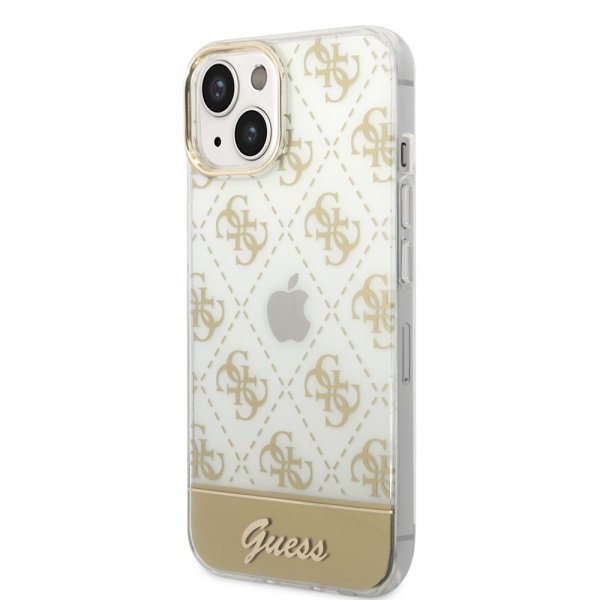 Guess iPhone 14 Deksel Bottom Stripe Script Logo Gull