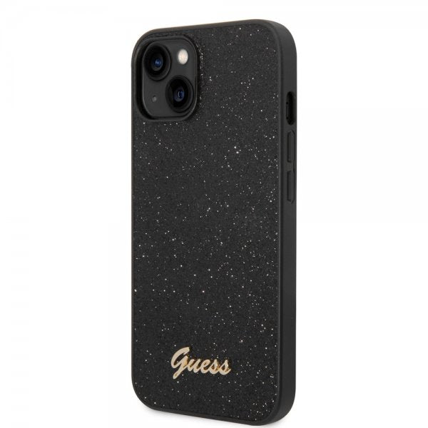 Guess iPhone 14 Deksel Glitter Flakes Metal Logo Svart