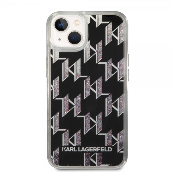 Karl Lagerfeld iPhone 14 Deksel Liquid Glitter Monogram Svart