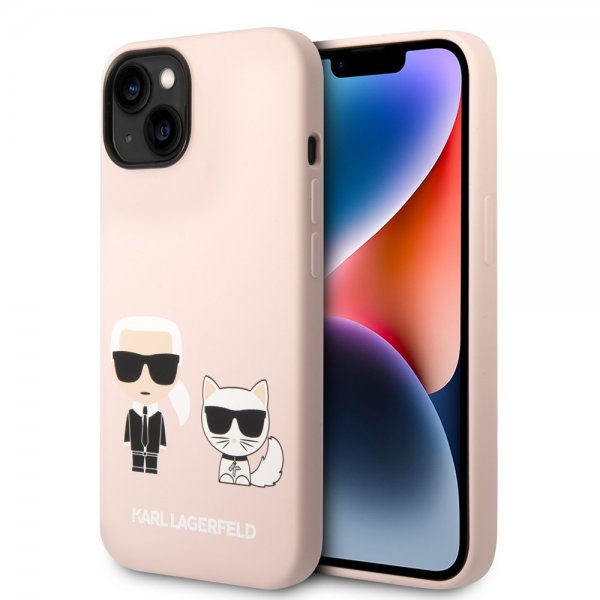 Karl Lagerfeld iPhone 14 Deksel Liquid Silicone Karl & Choupette MagSafe Rosa