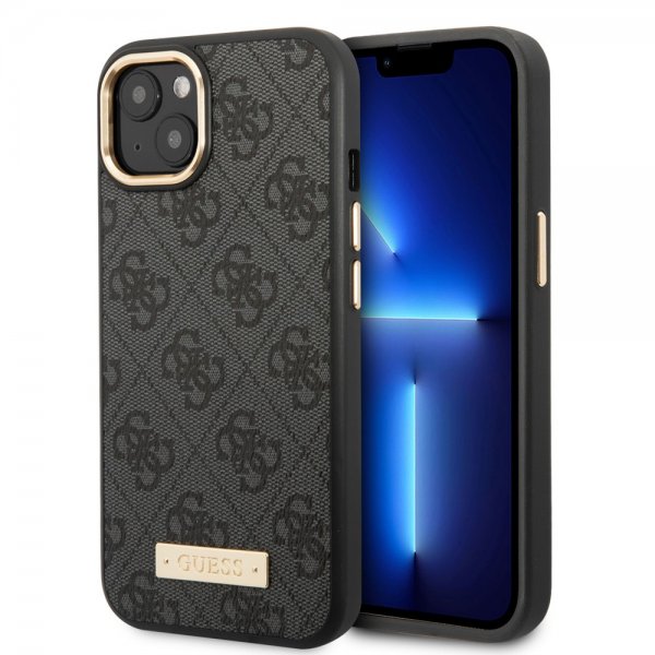 Guess iPhone 14 Deksel Metal Plate Logo MagSafe Svart
