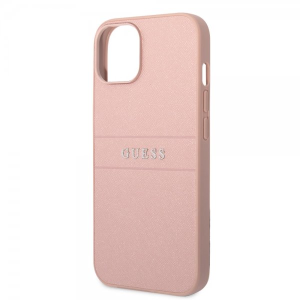 Guess iPhone 14 Deksel Saffiano Metal Logo Stripes Rosa