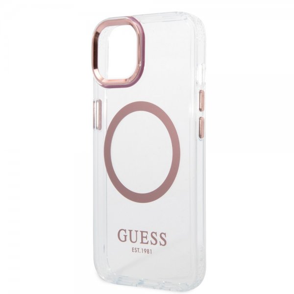 Guess iPhone 14 Deksel Transparent MagSafe Rosa Transparent