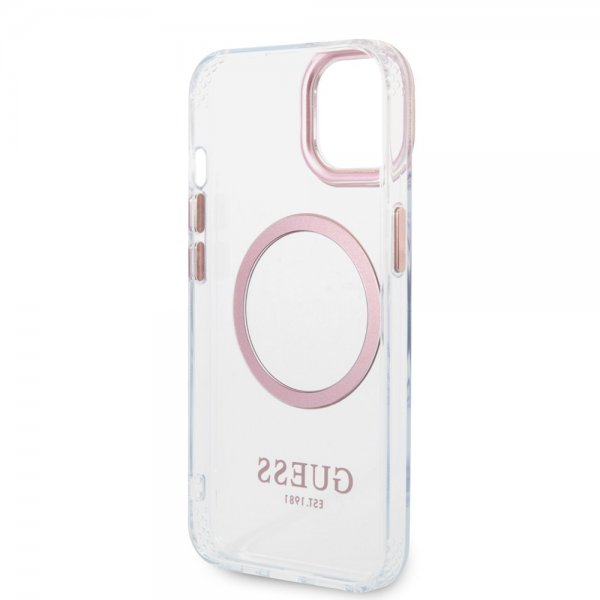 Guess iPhone 14 Deksel Transparent MagSafe Rosa Transparent