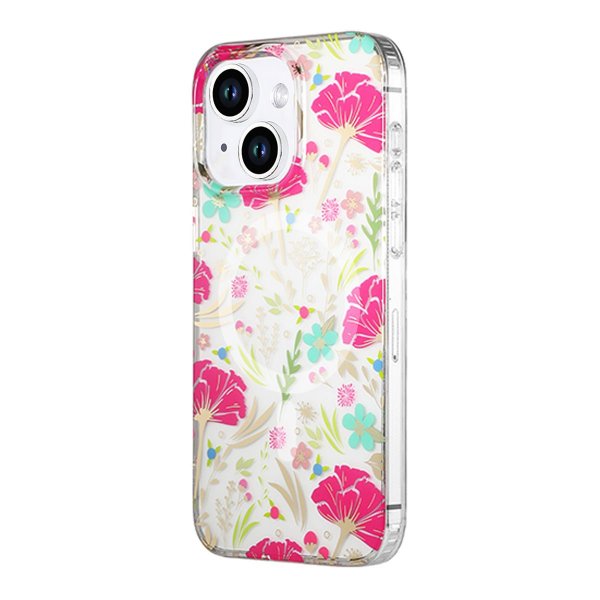 iPhone 14 Plus/iPhone 15 Plus Deksel Blomstermønster MagSafe Rød Grønn