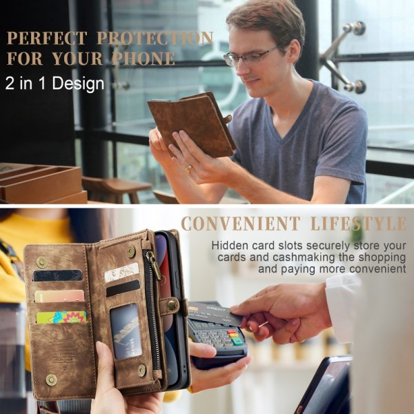 CaseMe iPhone 15 Etui 008 Series Avtakbart Deksel Brun