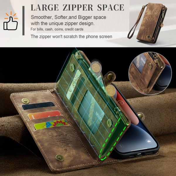 CaseMe iPhone 15 Etui 008 Series Avtakbart Deksel Brun