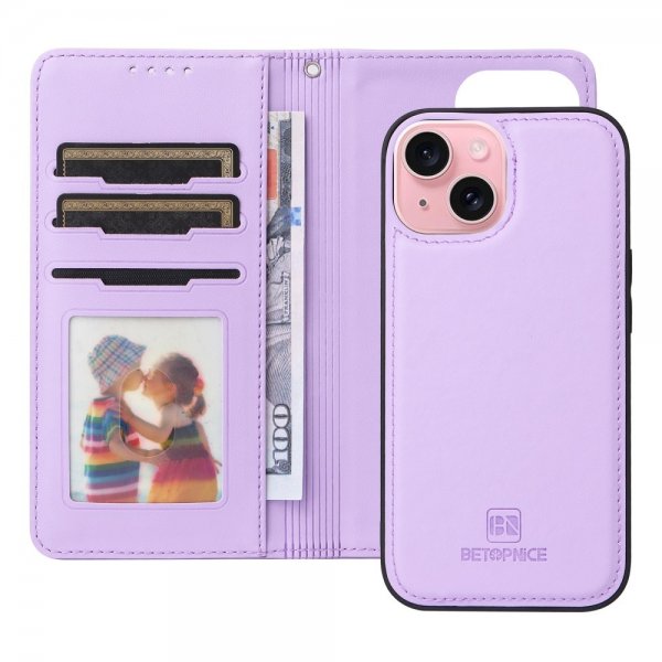 Betopnice iPhone 15 Etui Avtagbart Deksel 005 Lilla