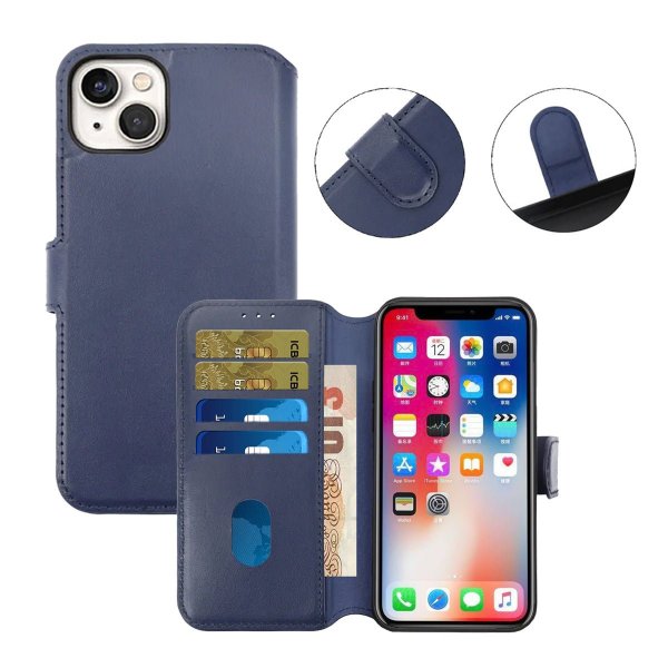 Rvelon iPhone 15 Etui Ekte Skinn Blå
