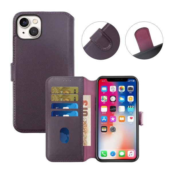Rvelon iPhone 15 Etui Ekte Skinn Lilla