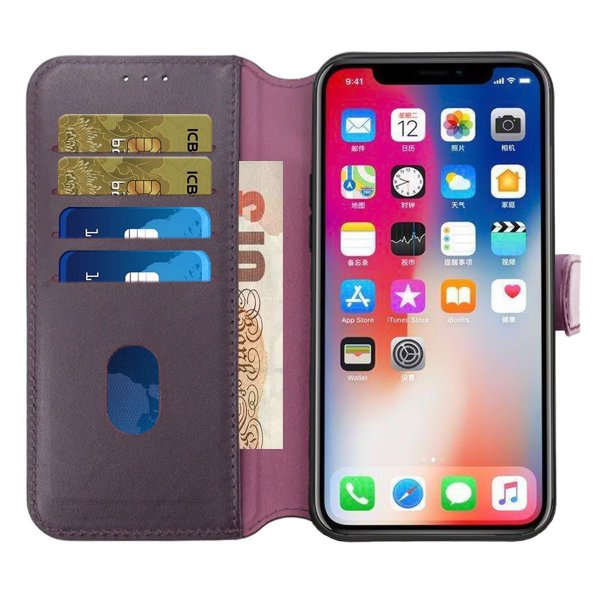 Rvelon iPhone 15 Etui Ekte Skinn Lilla