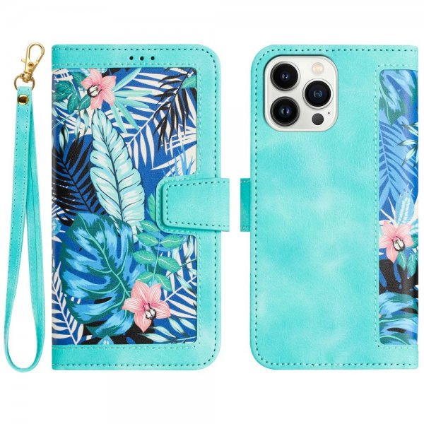 iPhone 15 Plus Etui Blomstermønster Grønn