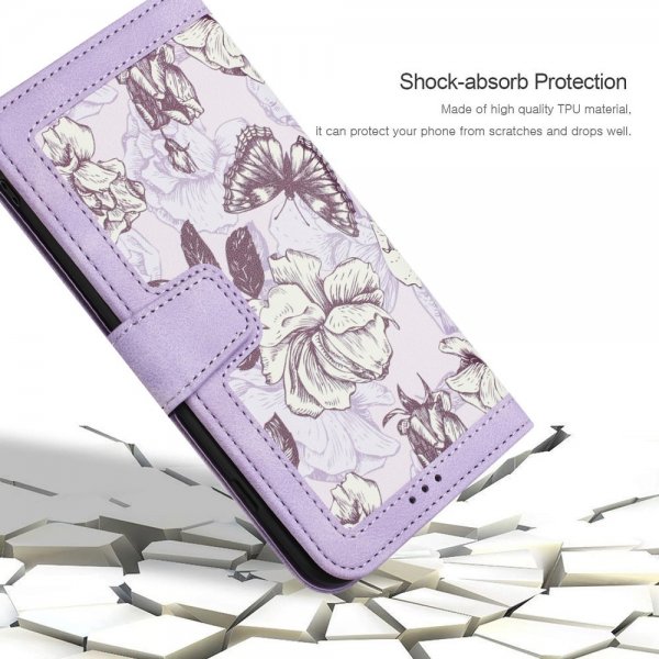 iPhone 15 Plus Etui Blomstermønster Lilla