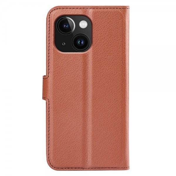 iPhone 15 Plus Etui Litchi Brun