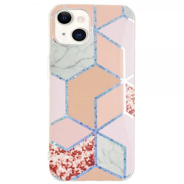 iPhone 15 Plus Deksel Marmormønster Rød Rosa
