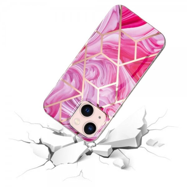 iPhone 15 Plus Deksel Marmormønster Rosa Rød