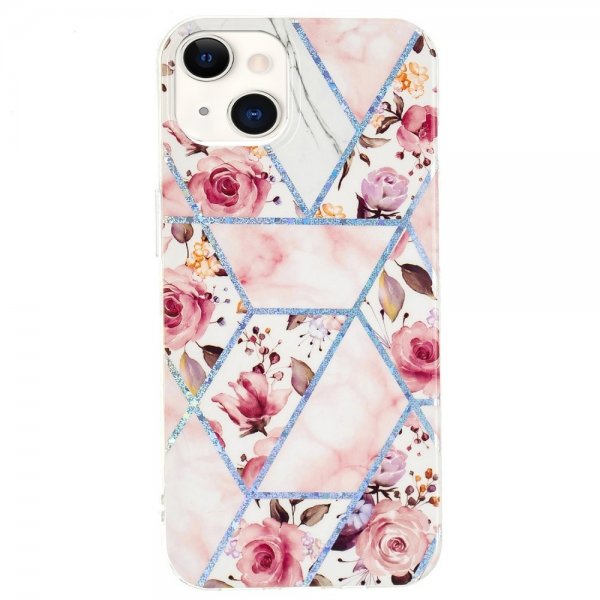 iPhone 15 Plus Deksel Marmormønster Rosor Rosa