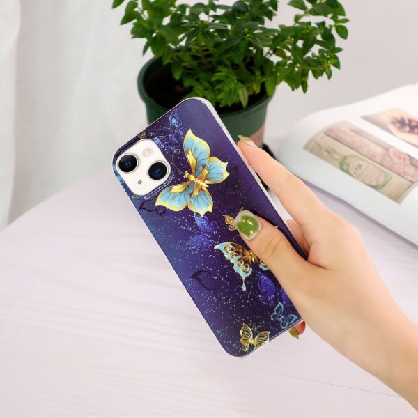 iPhone 15 Plus Deksel Motiv Guldiga Sommerfugler