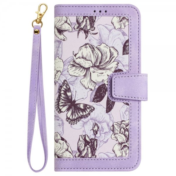 iPhone 15 Pro Etui Blomstermønster Lilla