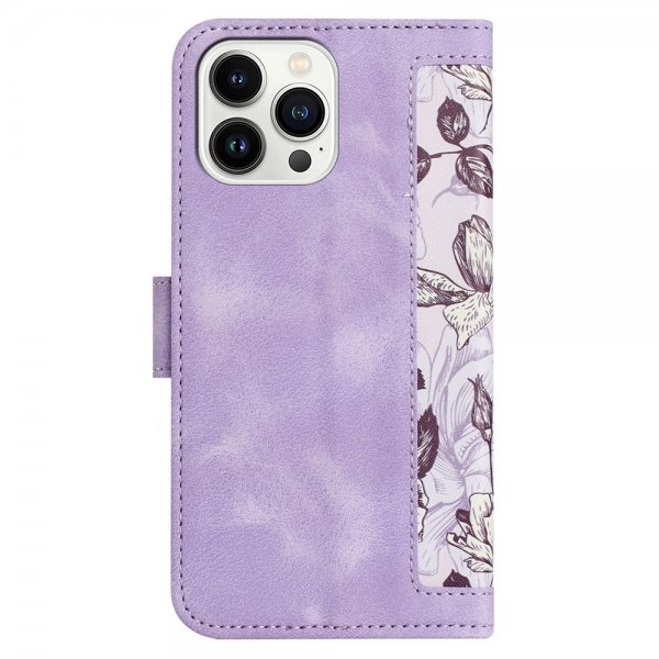 iPhone 15 Pro Etui Blomstermønster Lilla