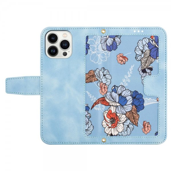 iPhone 15 Pro Etui Blomstermønster Lyseblå