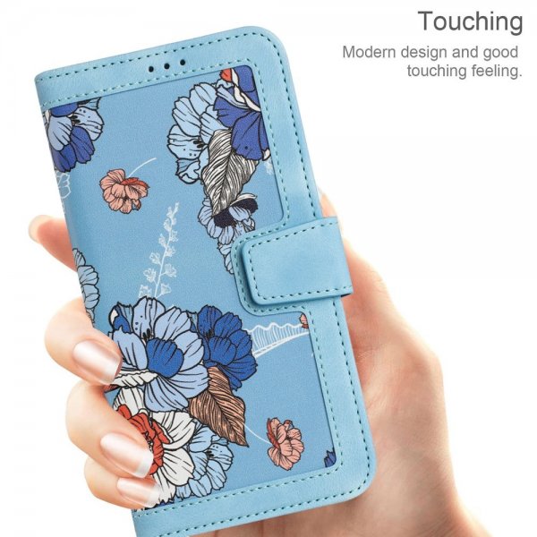 iPhone 15 Pro Etui Blomstermønster Lyseblå