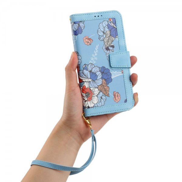 iPhone 15 Pro Etui Blomstermønster Lyseblå