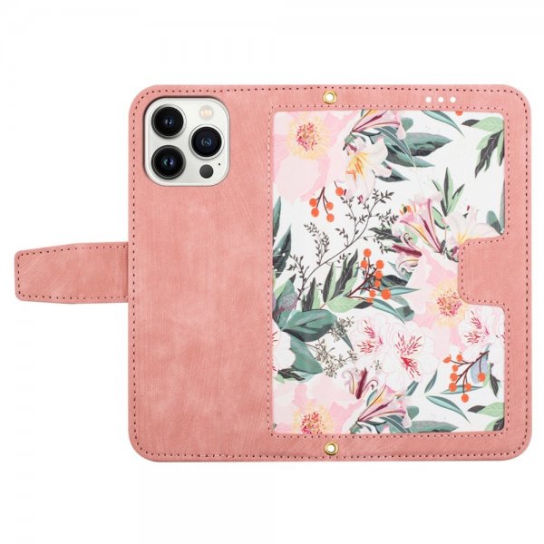 iPhone 15 Pro Etui Blomstermønster Rosa
