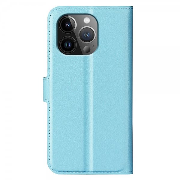 iPhone 15 Pro Etui Litchi Blå