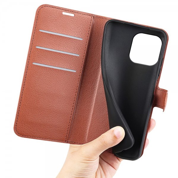 iPhone 15 Pro Etui Litchi Brun