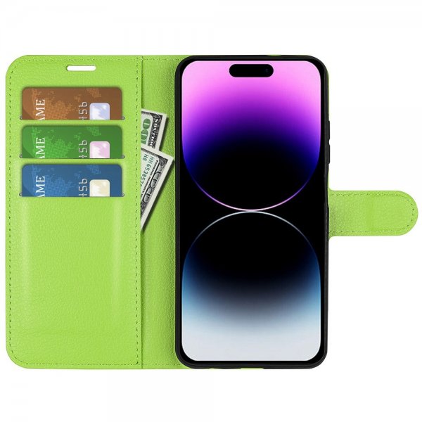 iPhone 15 Pro Etui Litchi Grønn