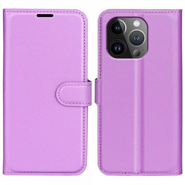 iPhone 15 Pro Etui Litchi Lilla