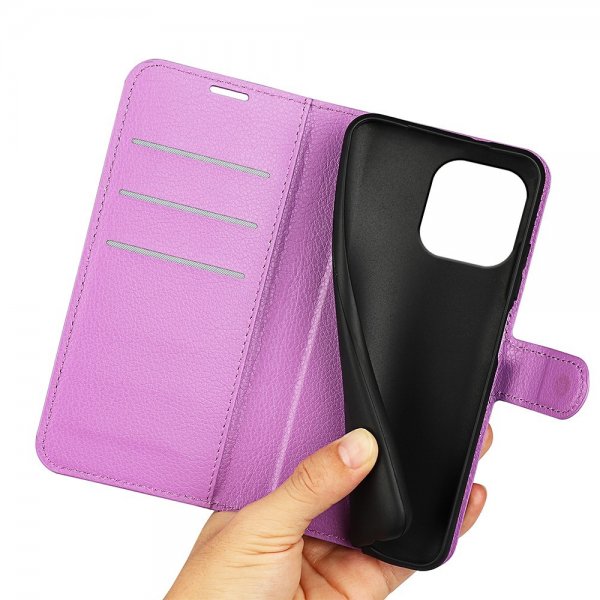 iPhone 15 Pro Etui Litchi Lilla