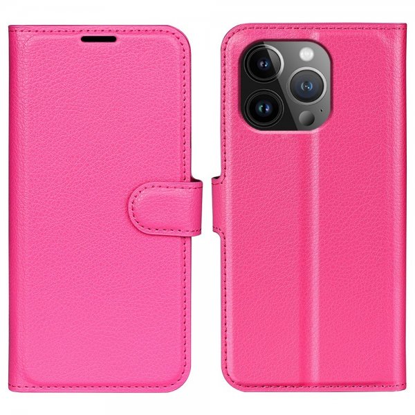 iPhone 15 Pro Etui Litchi Magenta