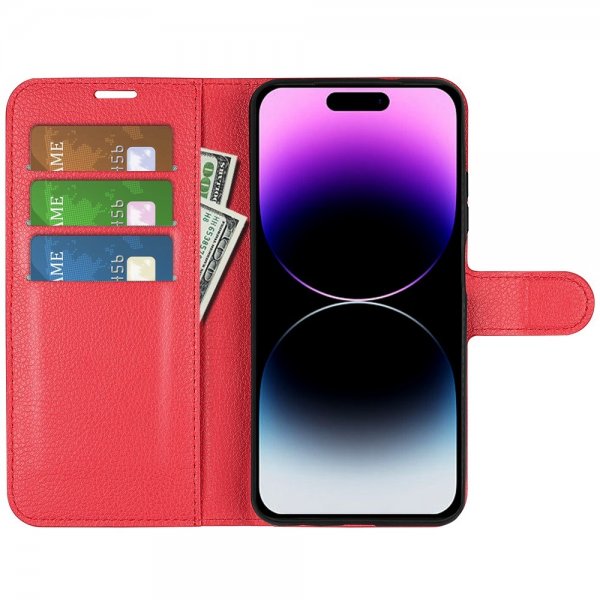 iPhone 15 Pro Etui Litchi Rød