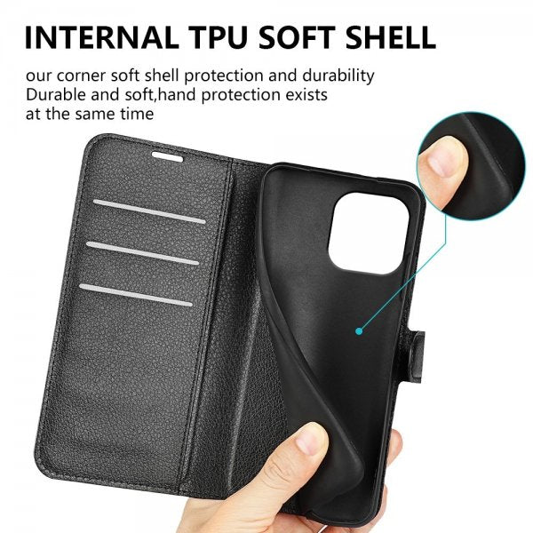iPhone 15 Pro Etui Litchi Svart