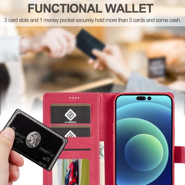 Lc.Imeeke iPhone 15 Pro Etui med Kortlomme stativfunksjon Magenta