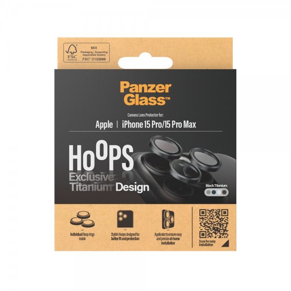 PanzerGlass iPhone 15 Pro/iPhone 15 Pro Max Kamerabeskytter Hoops Black Titanium