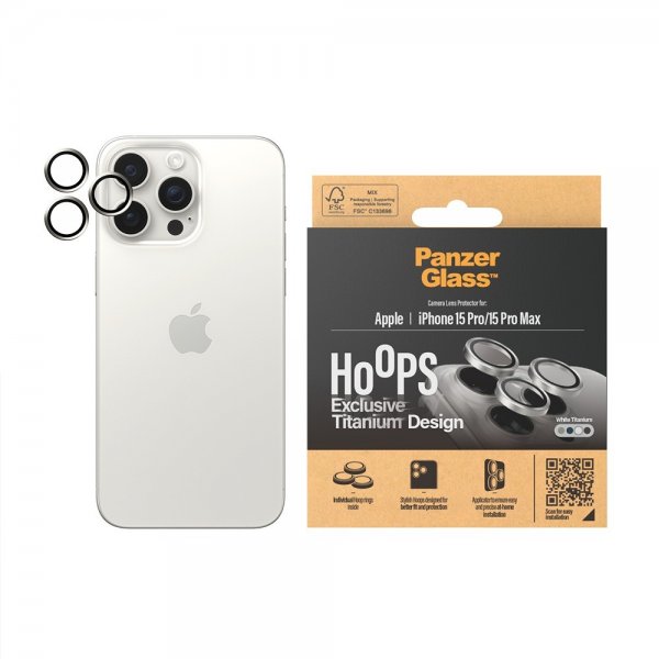 PanzerGlass iPhone 15 Pro/iPhone 15 Pro Max Kamerabeskytter Hoops White Titanium