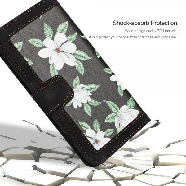 iPhone 15 Pro Max Etui Blomstermønster Svart