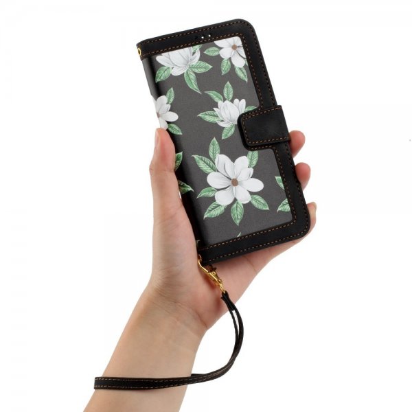 iPhone 15 Pro Max Etui Blomstermønster Svart