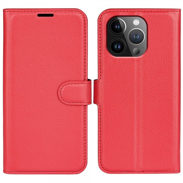 iPhone 15 Pro Max Etui Litchi Rød