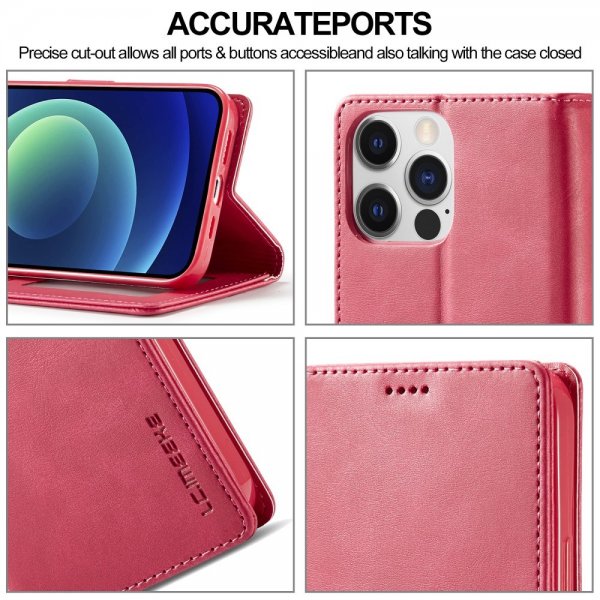 Lc.Imeeke iPhone 15 Pro Max Etui med Kortlomme stativfunksjon Magenta