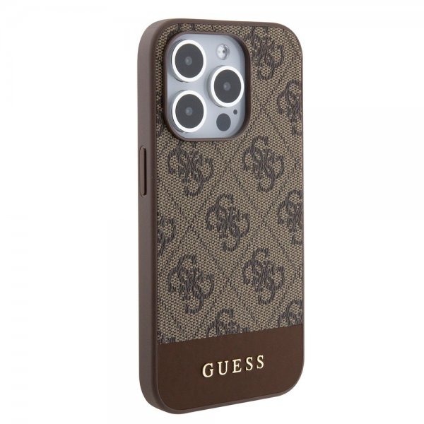 Guess iPhone 15 Pro Max Deksel Bottom Stripe MagSafe Brun